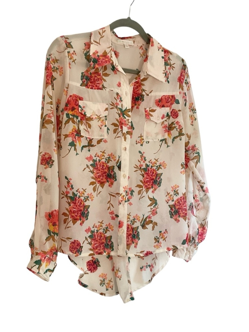 love FIRE Floral Button-Up Top - Pink w/Teal & Yellow Accents Size M